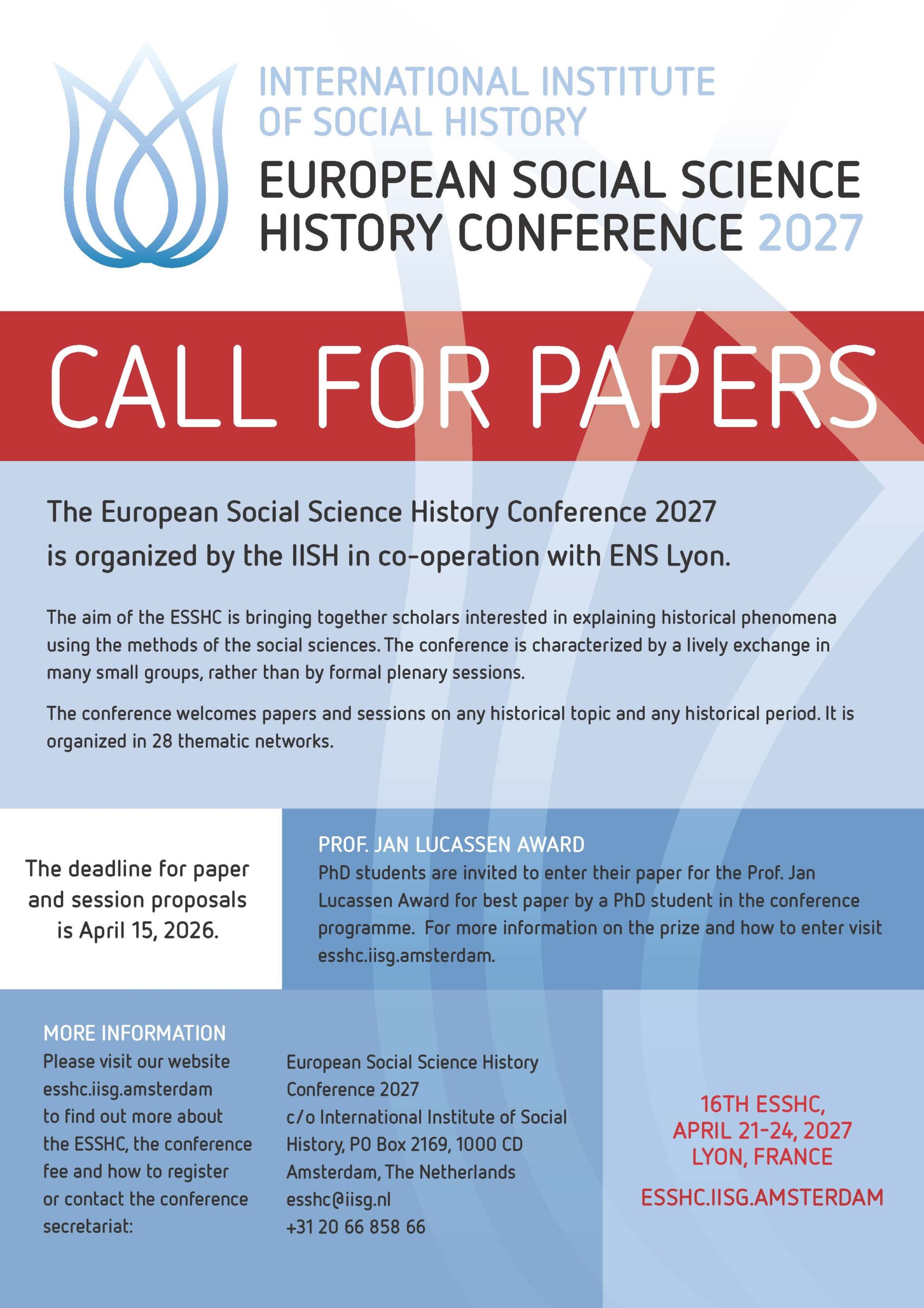 ESSHC 2027 (Lyon, France, 21-24 April 2027)